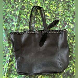 Zara Black Leather Tote with Feather Detail and mini purse
